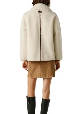 Jaqueta Pepe Jeans de pele de carneiro Truth bege para mulher
