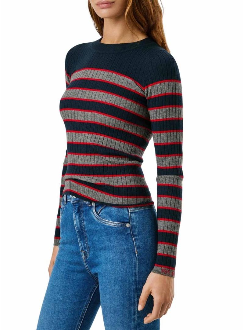 Camisola Pepe Jeans Clarisse em malha canelada estampada de riscas para mulher.