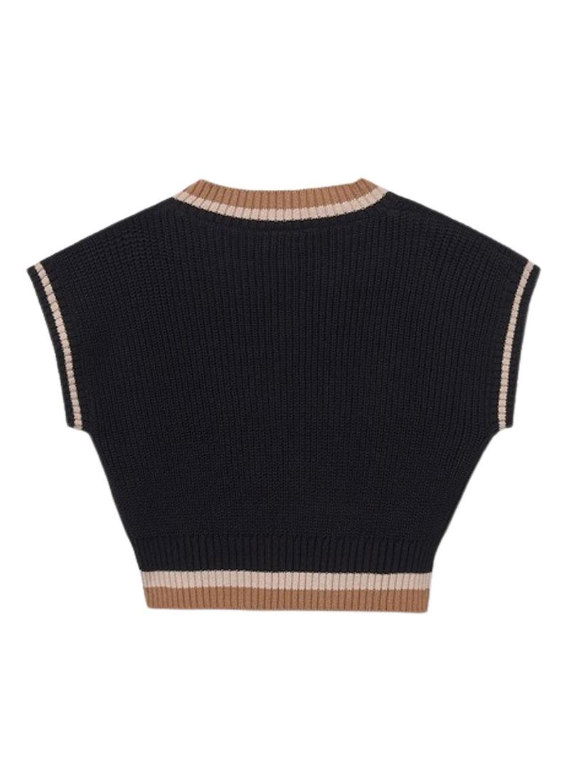 Colete Mayoral em tricô preto com contrastes para menina.
