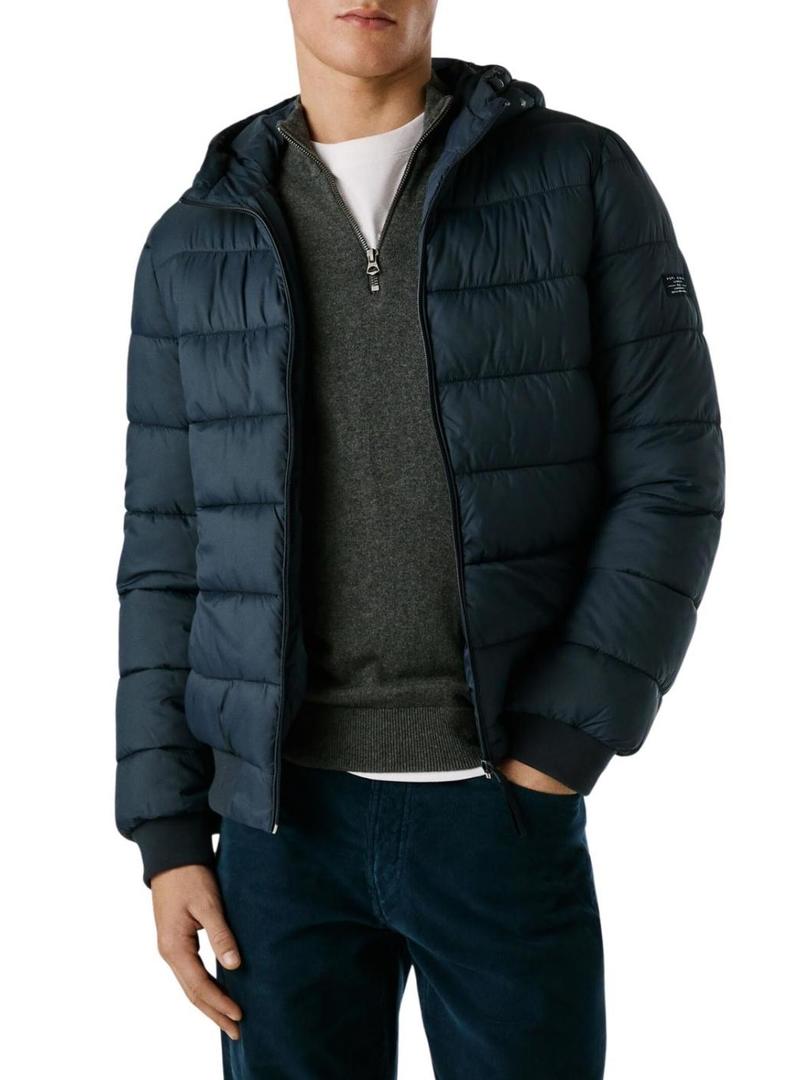 Jaqueta acolchoada com capuz azul marinho da Pepe Jeans para homem.