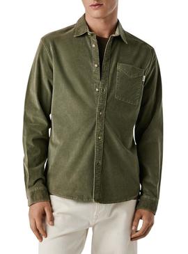 Camisa Pepe Jeans Clayton de veludo cotelê verde para homem.