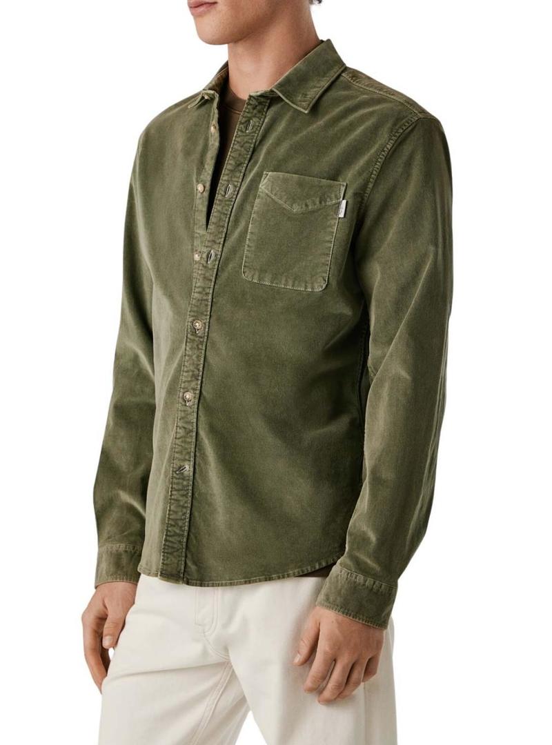 Camisa Pepe Jeans Clayton de veludo cotelê verde para homem.