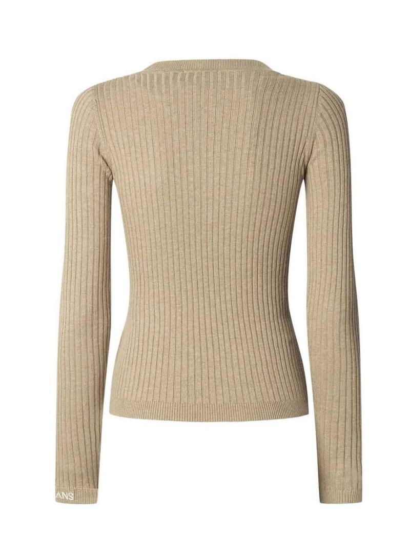 Camisola Pepe Jeans Carla em malha canelada bege para mulher.
