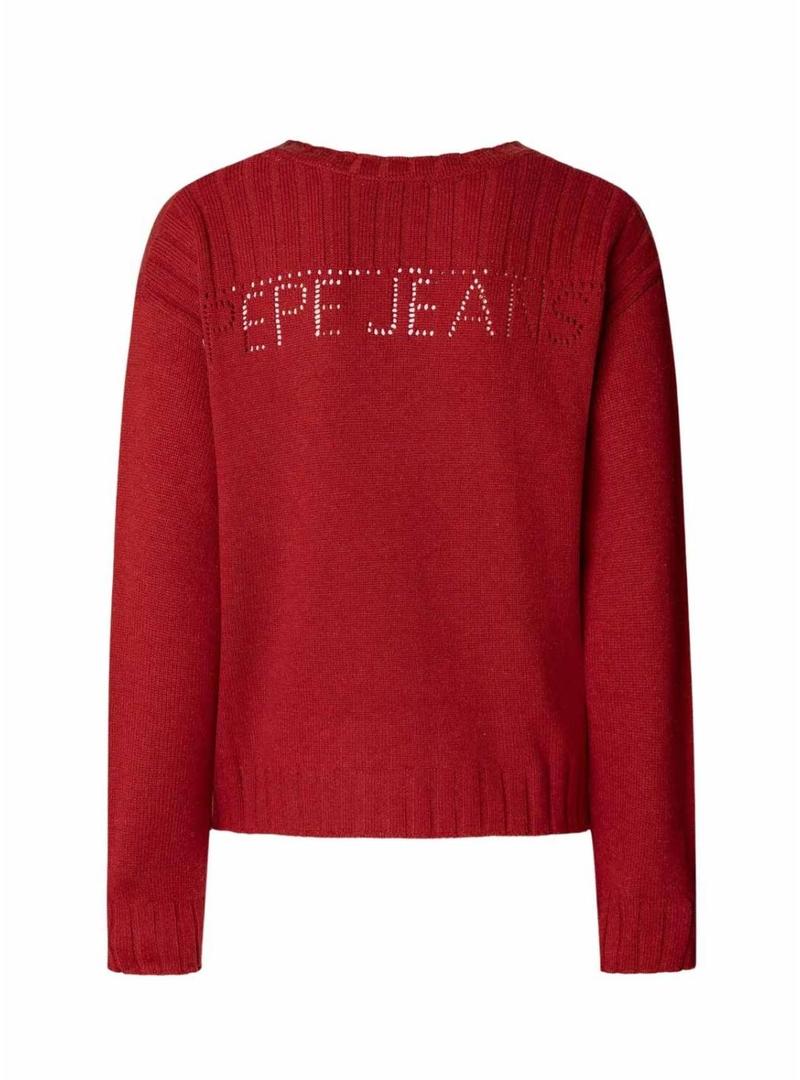 Camisola Pepe Jeans Cherice com decote em V vermelho para mulher.