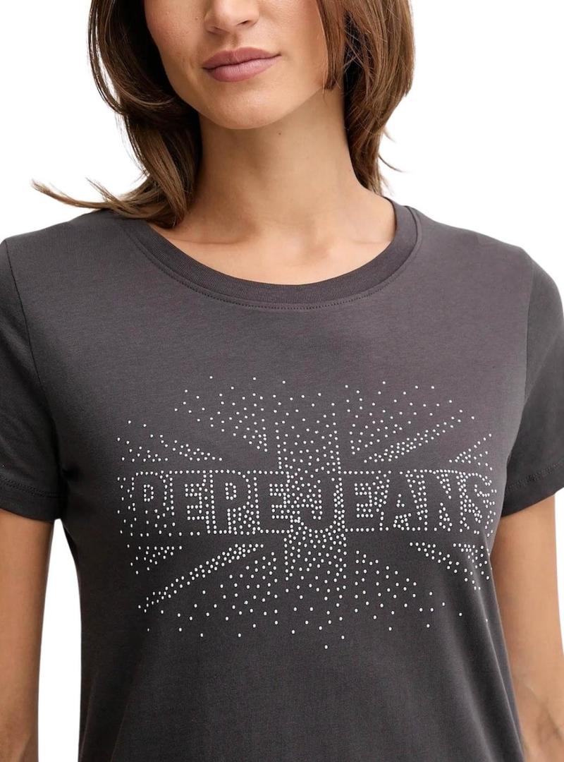 Camiseta Pepe Jeans Bertie com tachas cinza para mulher.