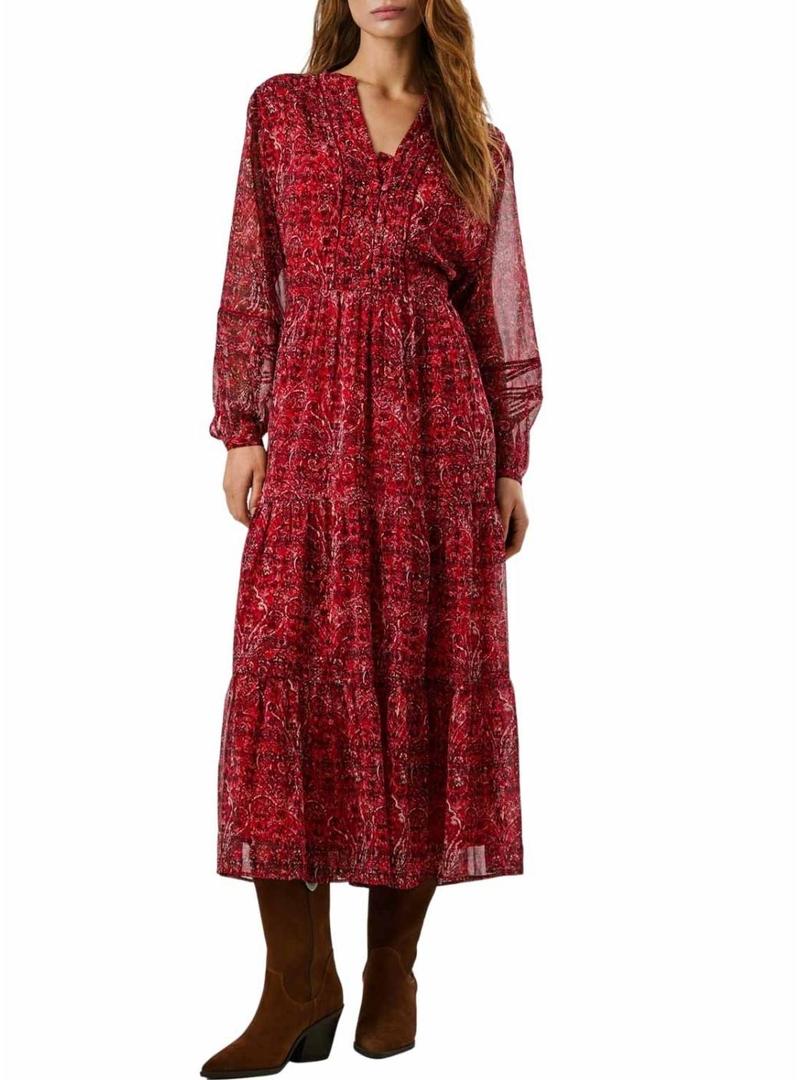 Vestido Pepe Jeans Miley longo estampado paisley vermelho para mulher.