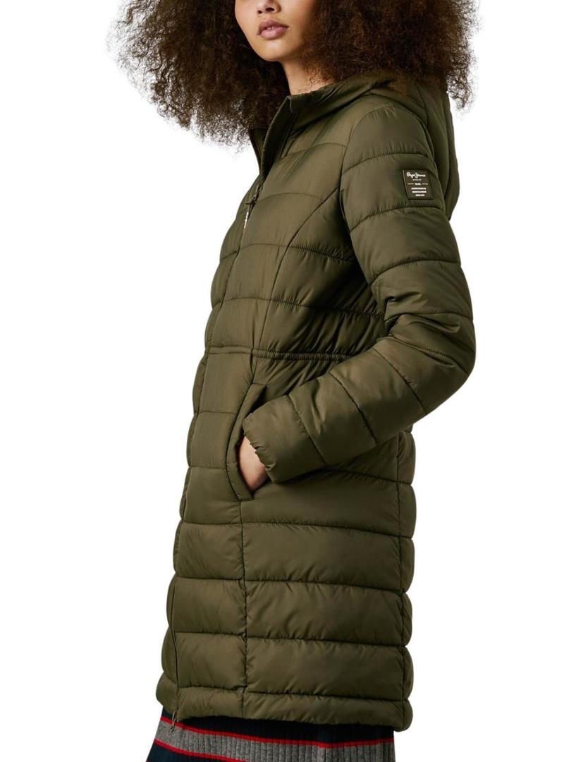 Casaco acolchoado Pepe Jeans Sally comprido verde para mulher.