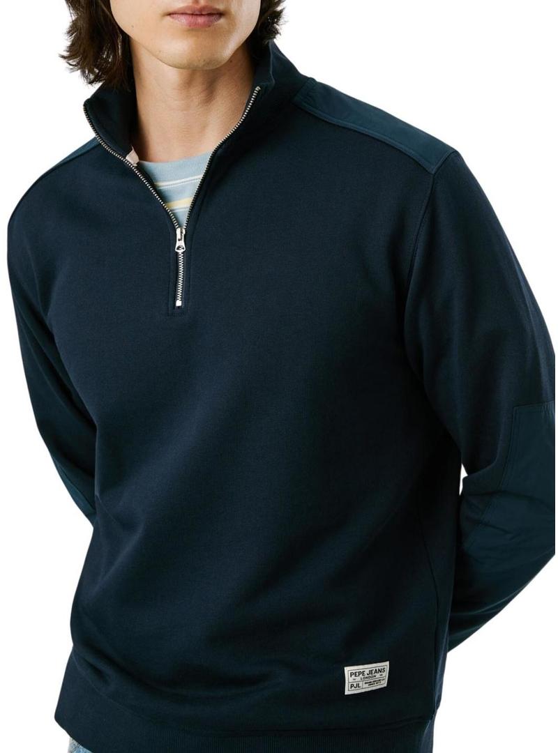 Moletom Pepe Jeans Mercuit azul marinho com meio zíper para homem