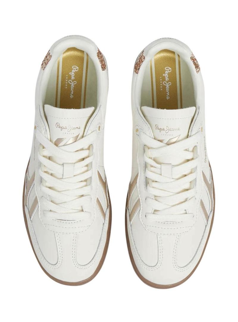 Sapatilhas Pepe Jeans Ball Basic branco glitter para mulher.