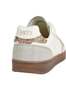 Sapatilhas Pepe Jeans Ball Basic branco glitter para mulher.