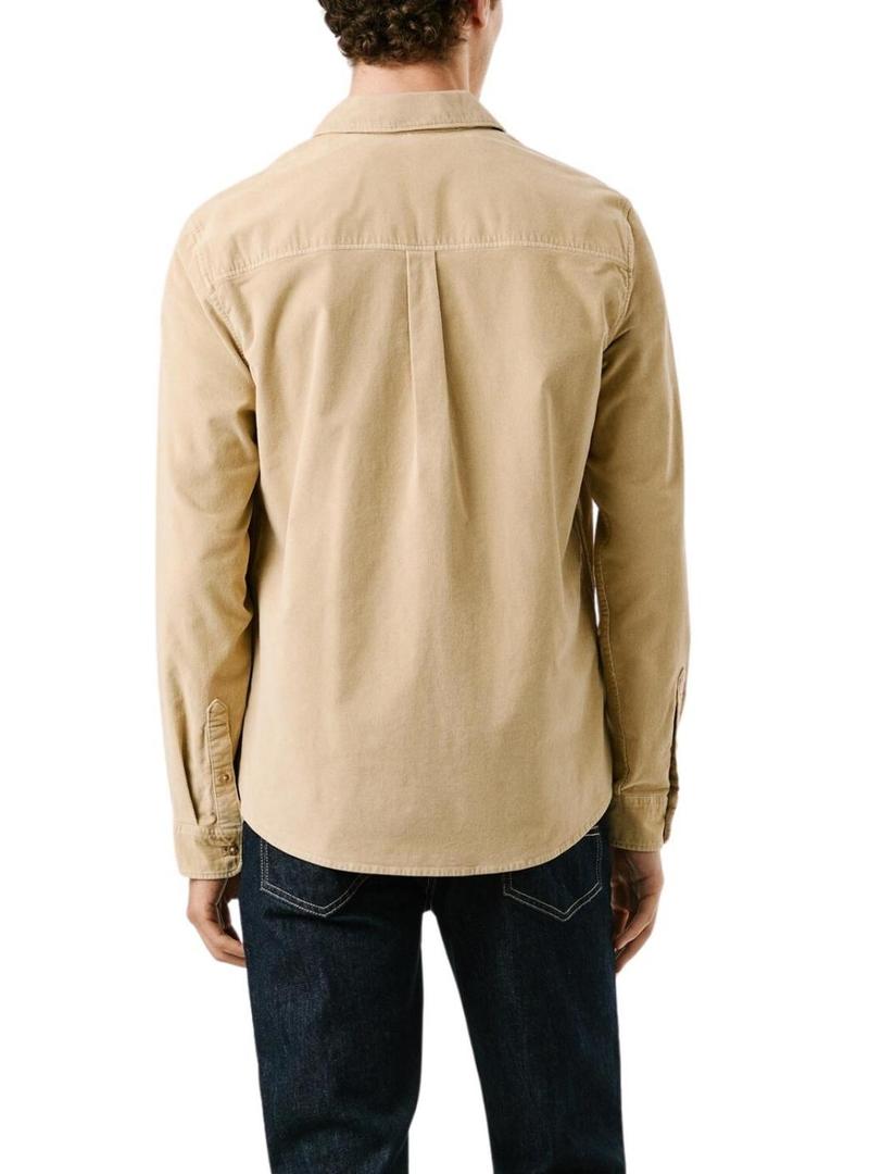 Camisa Pepe Jeans Clayton de cotelê bege para homem.