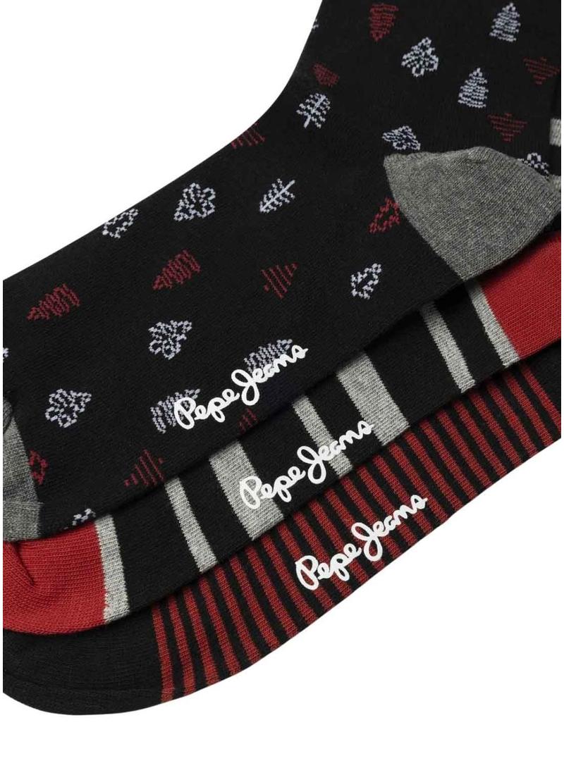Pack 3 Pares de Meias Pepe Jeans Xmas Tree preto para homem.