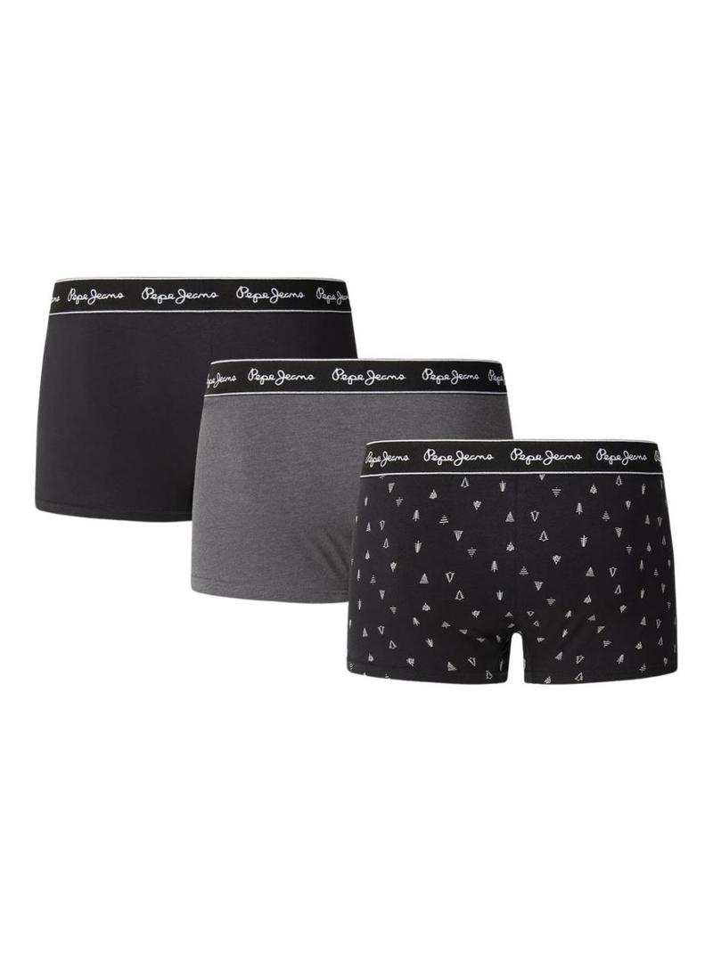 Pack 3 cuecas Pepe Jeans Christmas Tree preta para homem.