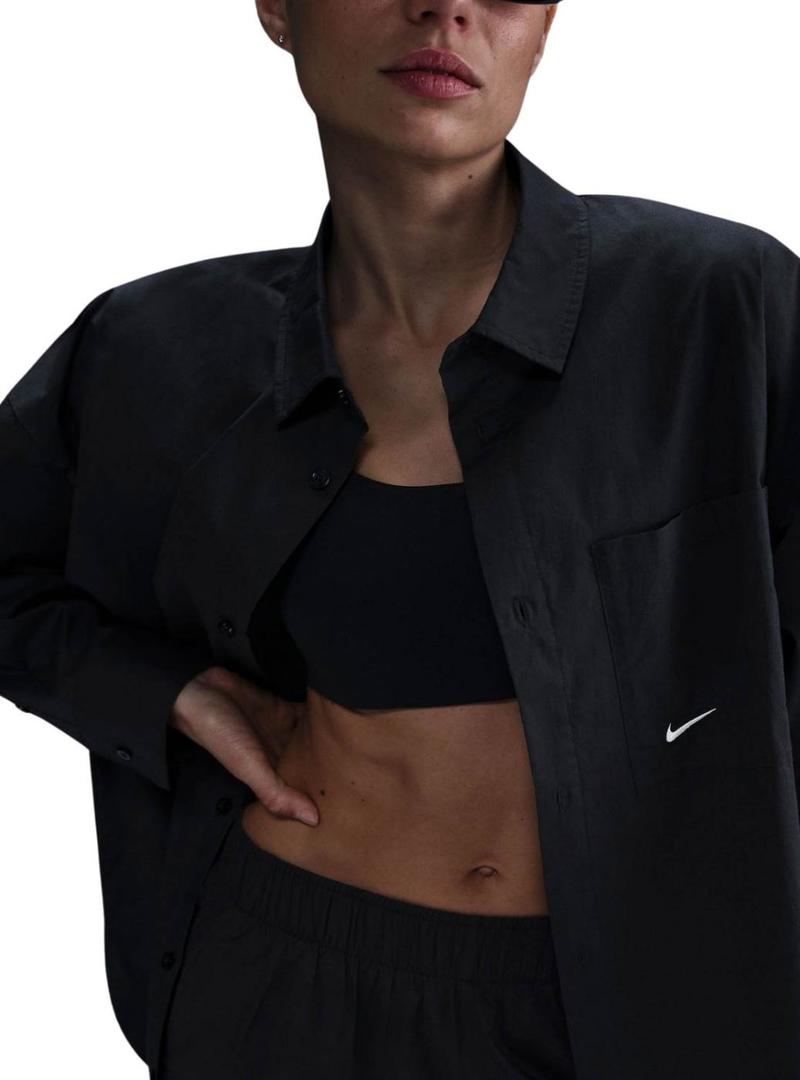 Camisa Nike Sportswear Chill Poplin preta para mulher