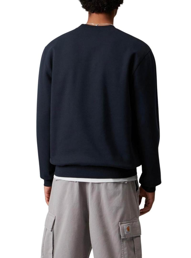 Moletom Carhartt com marca bordada em azul marinho para homens.