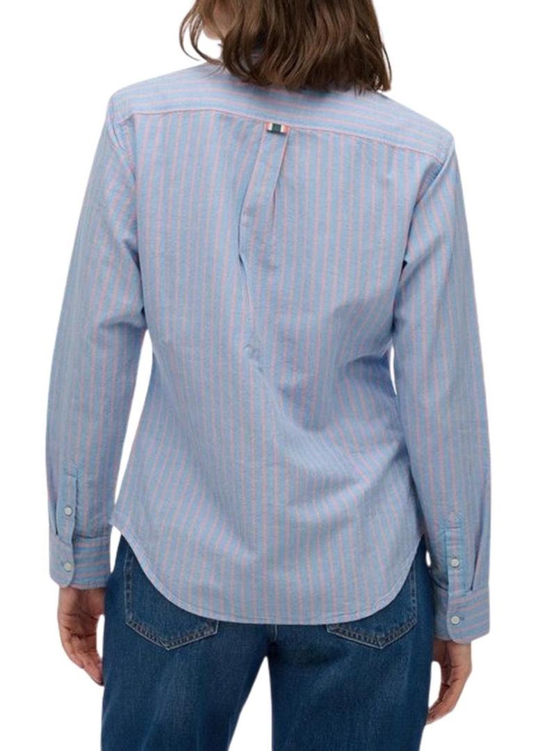 Camisa Superdry slim Oxford listrada azul para mulher.