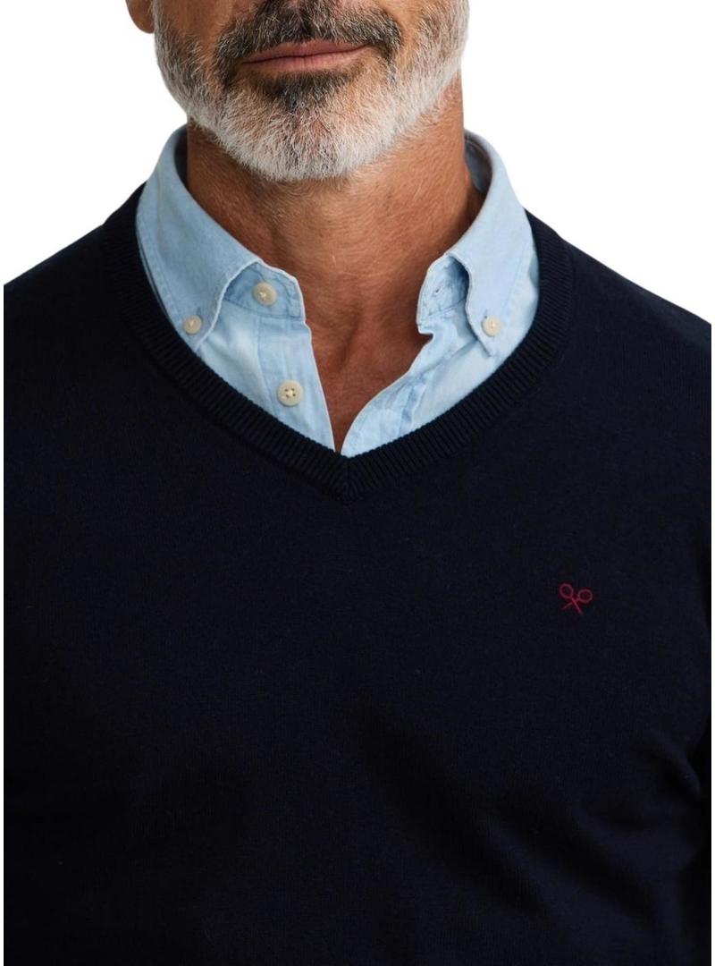 Camisola Silbon Vneck azul marinho para homem