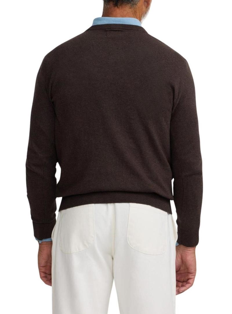 Jersey Silbon Vneck marrom para homem.