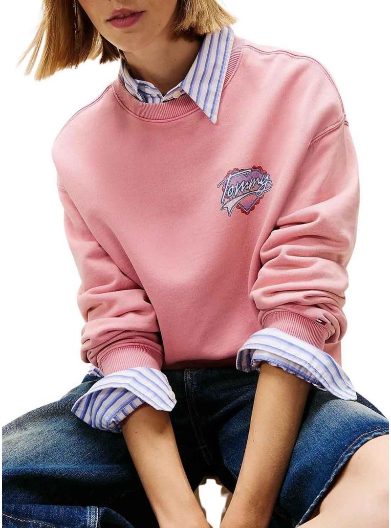 Moletom Tommy Jeans Heart rosa para mulher.