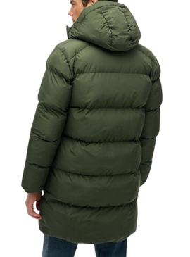 Jaqueta Superdry com capuz acolchoada verde para homem.