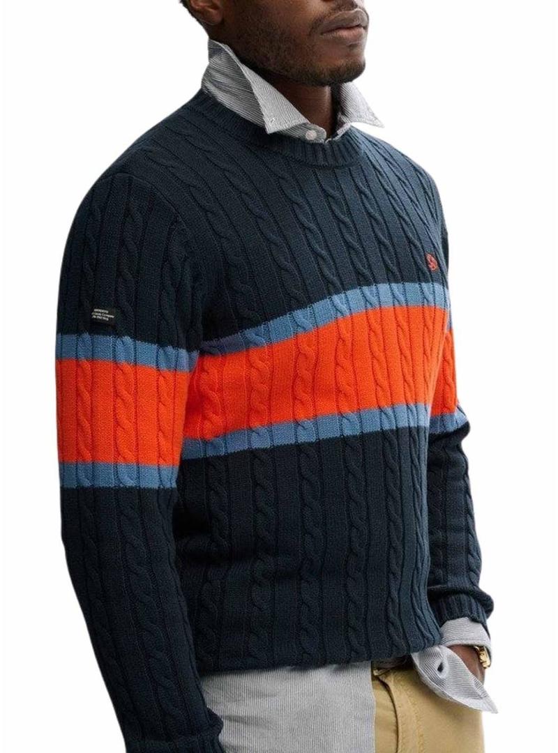 Camisola Superdry Cotton Stripe Cable marinho para homem