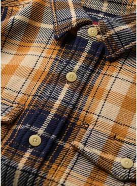 Camisa Superdry Merchant Heavy Checked flanela amarela para homem.