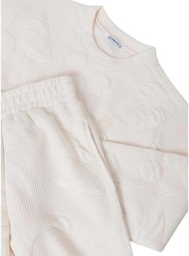 Conjunto de moletom acolchoado bege da Mayoral para menina.