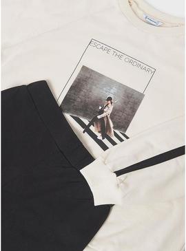 Fato de treino Mayoral flare preto e branco para menina