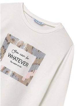 Camiseta Mayoral Whatever branca para menina