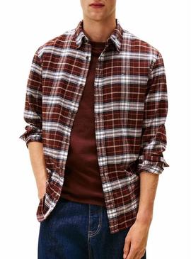 Camisa Tommy Jeans Flannel marrom para homem.