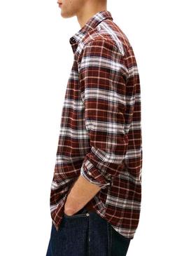 Camisa Tommy Jeans Flannel marrom para homem.