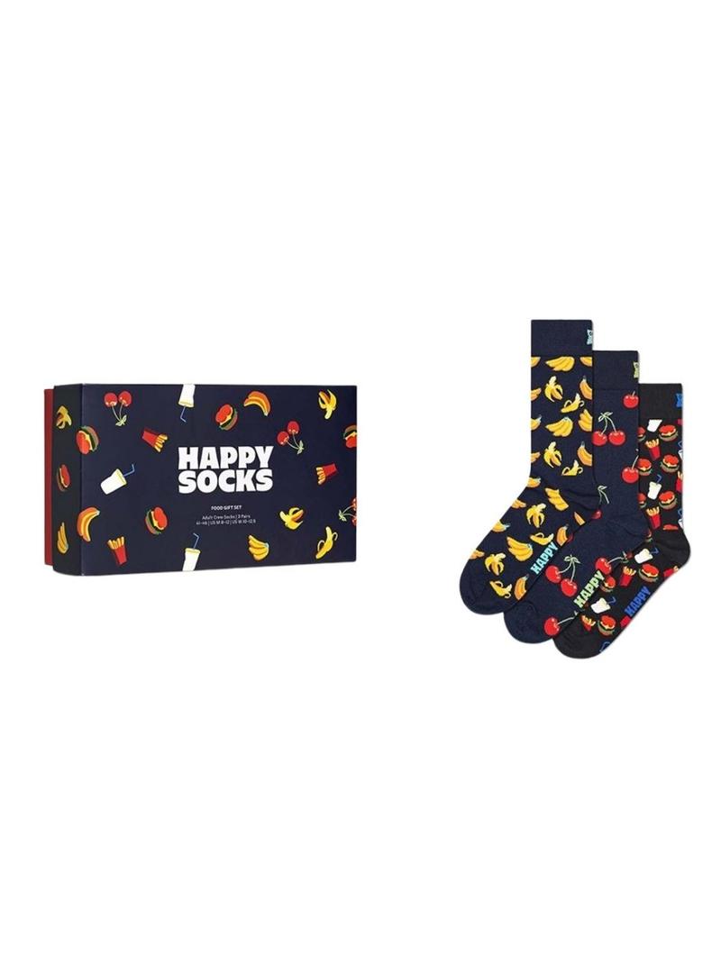 Conjunto de presentes Happy Socks três pares para mulher e homem.
