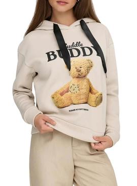 Moletom Only Ricky bege com capuz para mulher.