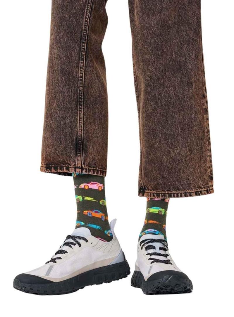 Meias Happy Socks Car Stripe cinza.