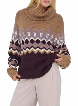 Camisola Only Rock Jacquard tostado para mulher.