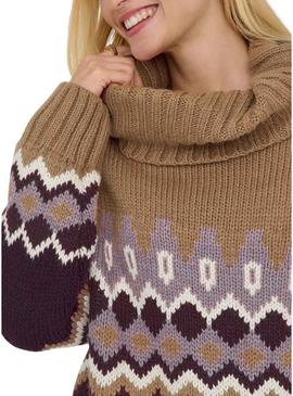 Camisola Only Rock Jacquard tostado para mulher.