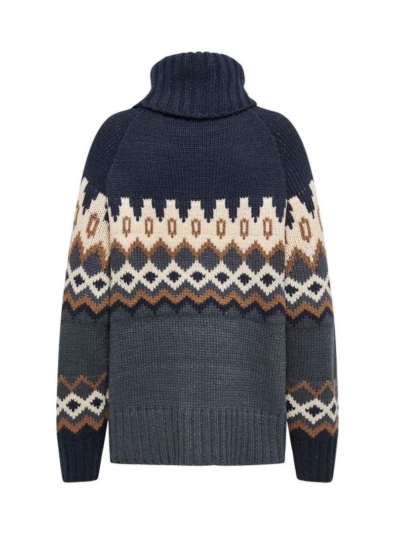 Camisola de malha Jacquard azul exclusiva para mulher.