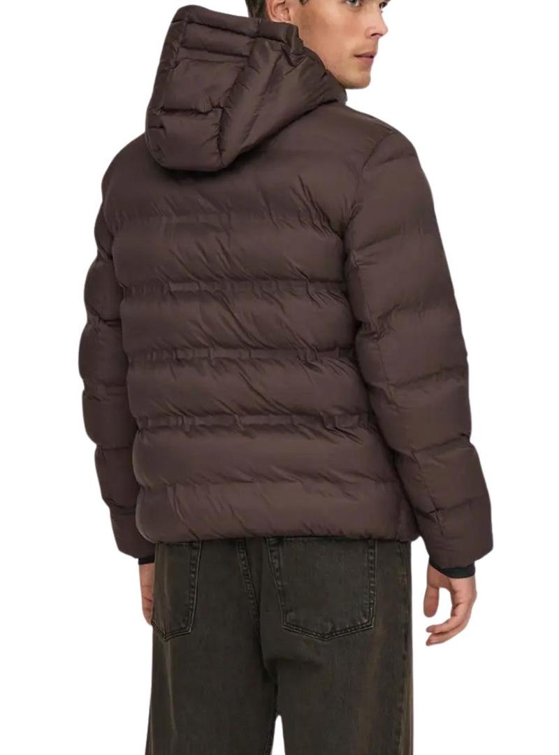Coletor acolchoado com capuz marrom Only and Sons Union para homens