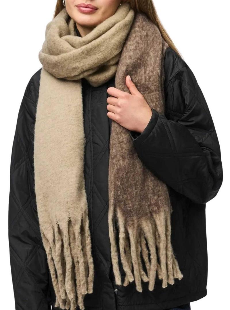 Cachecol Pieces Bea xadrez marrom comprido para mulher