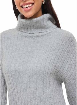 Vestido Vila Vilassia em malha com gola alta cinza para mulher.