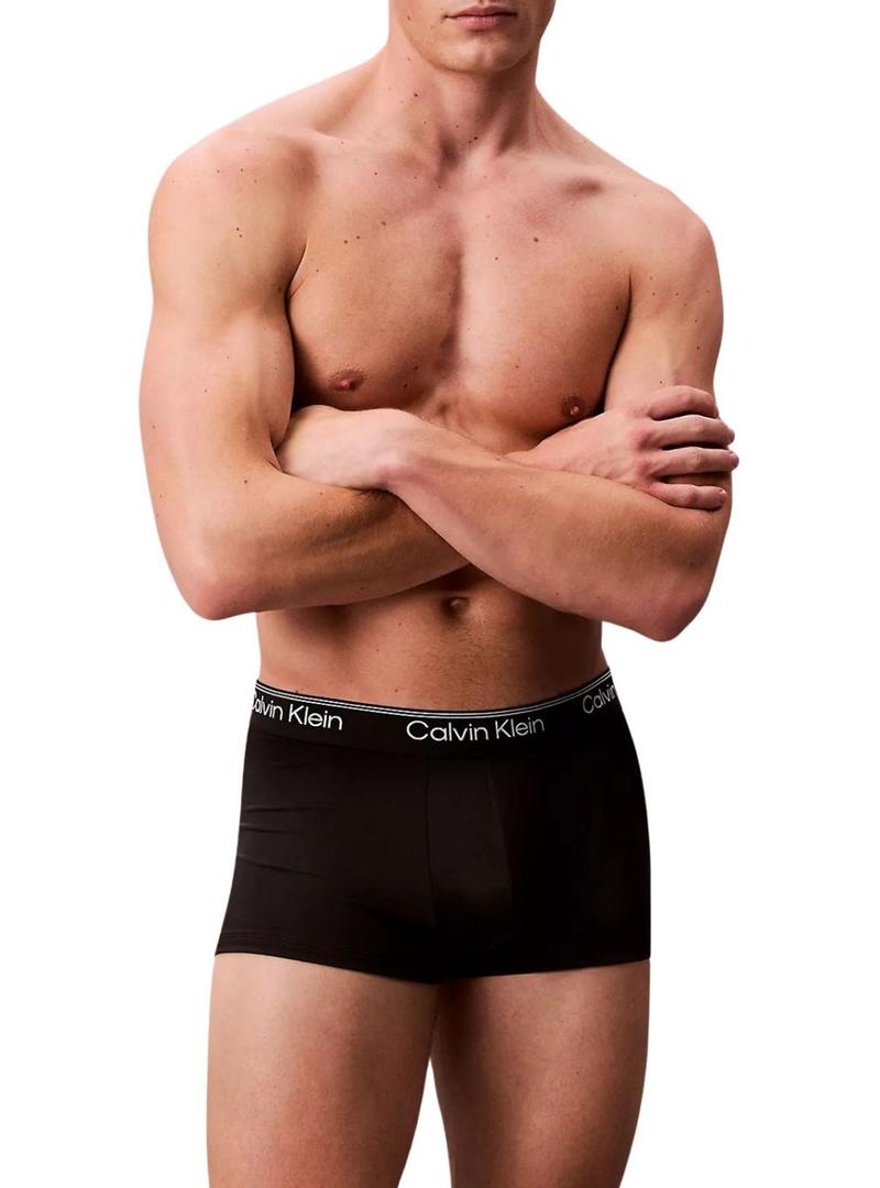Conjunto de 3 cuecas Calvin Klein Jeans de microfibra preta com cintura baixa para homem.