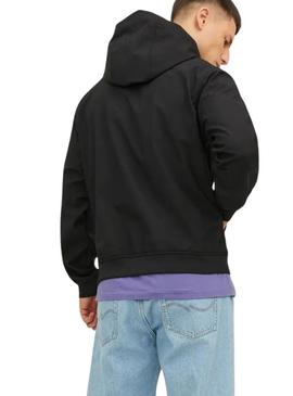 Moletom com zíper Jack and Jones Basic preto para homem.