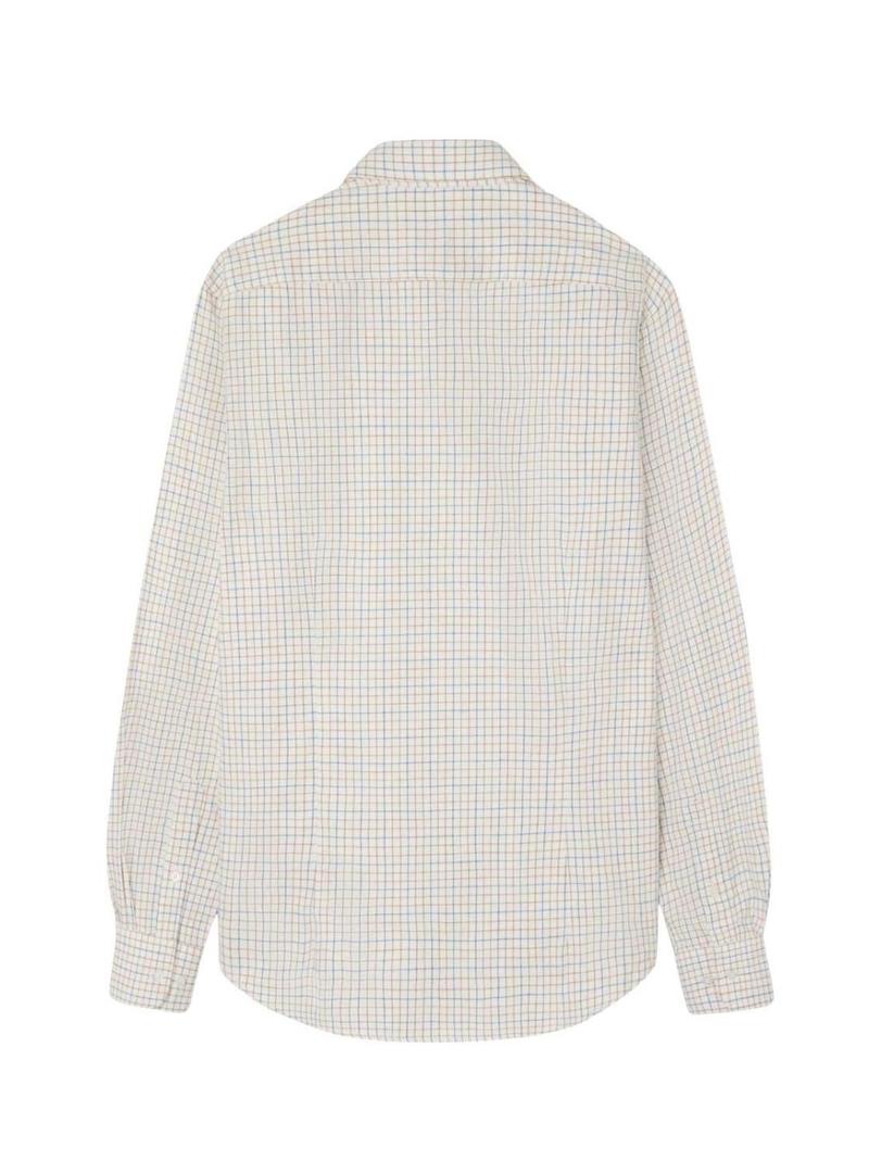 Camisa Silbon sport xadrez bicolor azul e mostarda para homens.