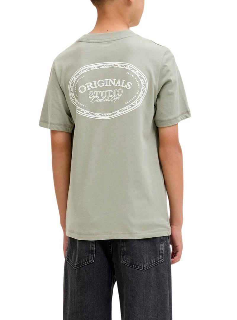 Camiseta Jack and Jones Greene Branding verde para criança.