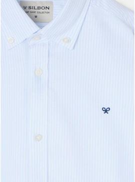 Camisa Silbon sport oxford listrada azul para homem