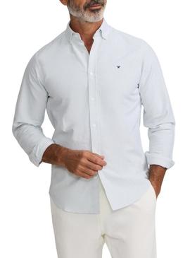 Camisa Silbon esporte listrada verde Oxford para homem.