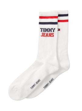Pack 2 pares de meias Tommy Jeans brancas para mulher.