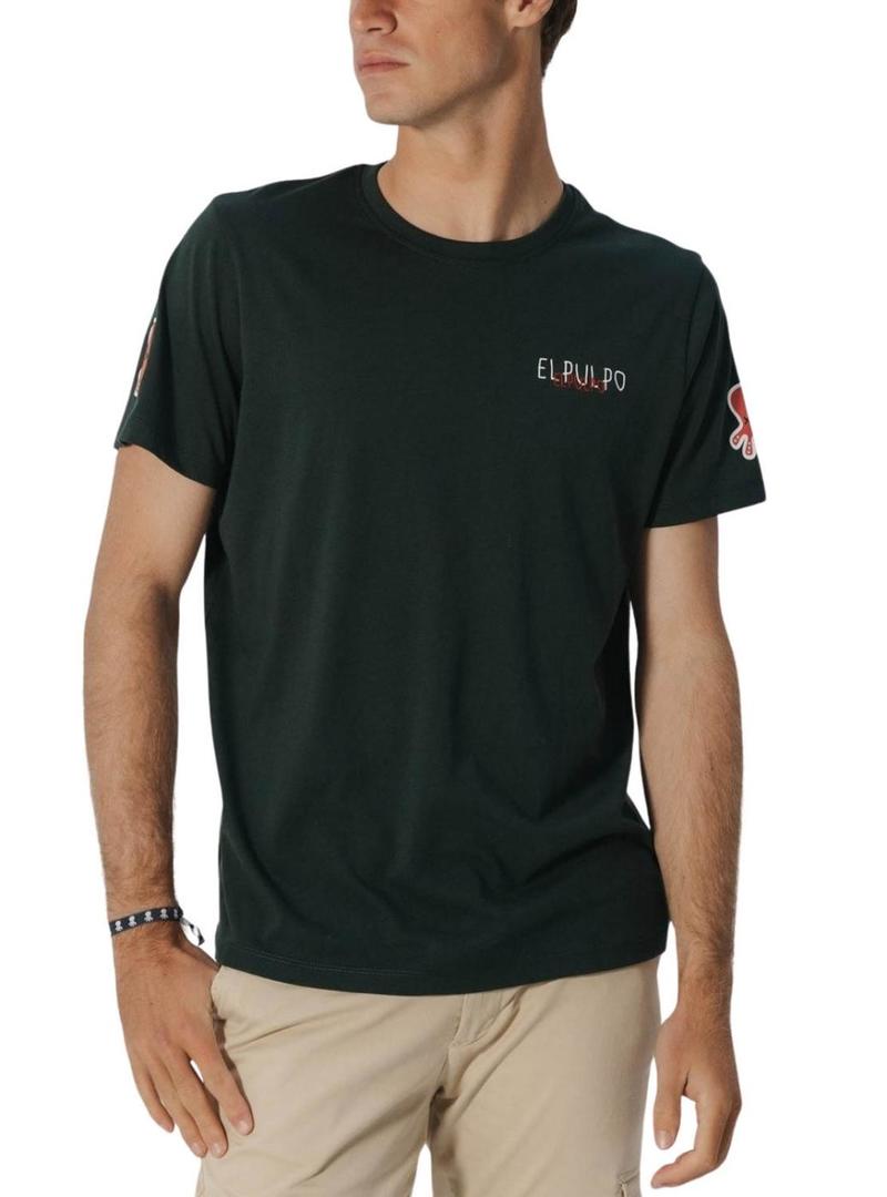 Camiseta El Pulpo triplo verde logo para homem.