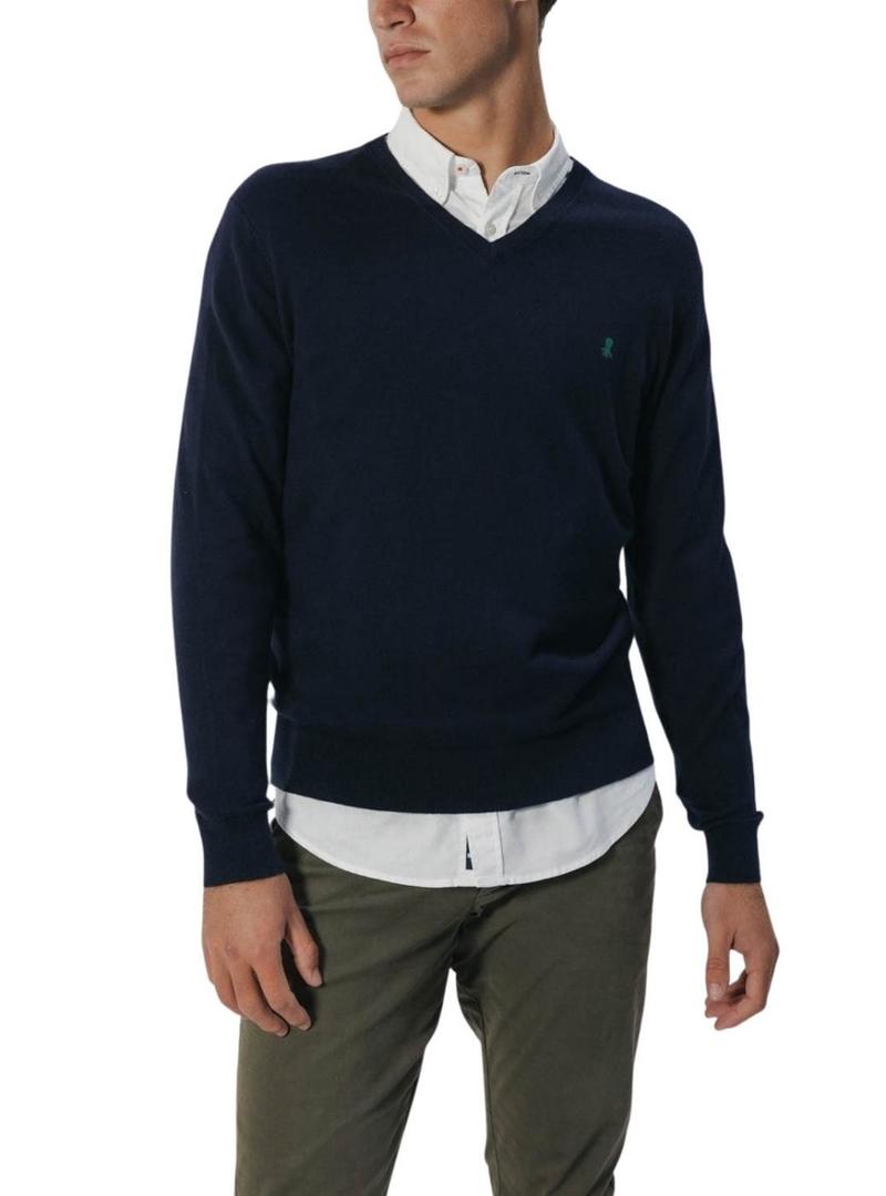 Camisola El Pulpo básica com gola em V azul marinho para homem
