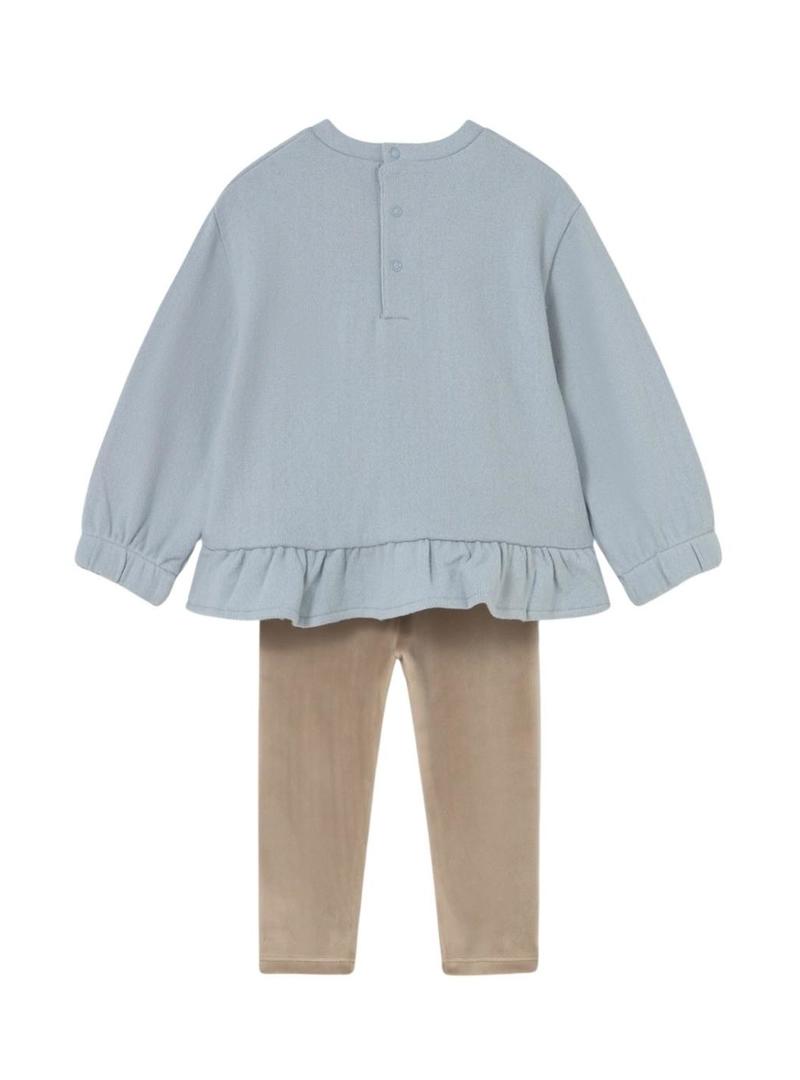 Conjunto de moleton e legging Mayoral cachorro azul e camelo para bebê.
